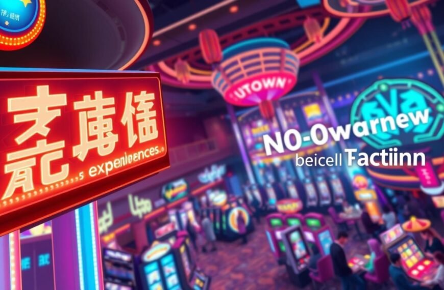 A vibrant illustration of the UTown entertainment city's experience bonus, showcasing its integration with a &quot;no wagering&quot; offer. The foreground features a prominent neon sign displaying the Chinese text &quot;優塔娛樂城體驗金&quot;, with the English brand name &quot;UTown&quot; prominently displayed. The middle ground depicts a bustling casino scene, with people engaged in various gaming activities, creating an atmosphere of excitement and opportunity. The background subtly hints at the &quot;no wagering&quot; aspect, conveying a sense of financial freedom and responsible gambling. The overall image exudes a dynamic, modern, and enticing vibe, perfectly capturing the essence of the article's subject and section title.