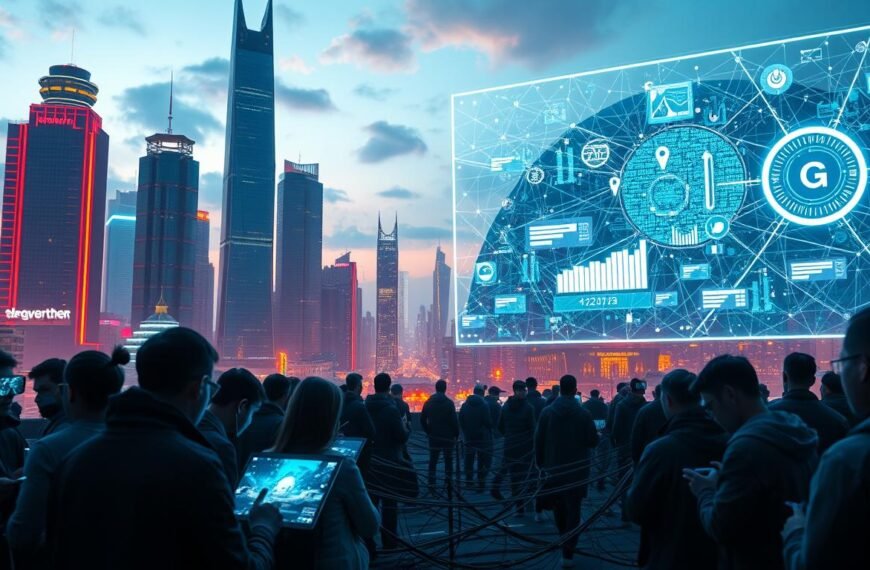 Telecombrother 5G Plan network latency test: A cinematic scene of a futuristic cityscape, with towering skyscrapers and a vibrant, neon-lit skyline. In the foreground, a group of gamers intently focused on their devices, their faces illuminated by the glow of high-resolution displays. The middle ground showcases a complex web of cables and network infrastructure, symbolizing the advanced 5G technology. In the background, a giant holographic display showcases real-time data visualizations of network latency and performance metrics. The overall atmosphere is one of technological innovation and the ever-evolving digital landscape, capturing the essence of the "5G Plan network latency test" subject.