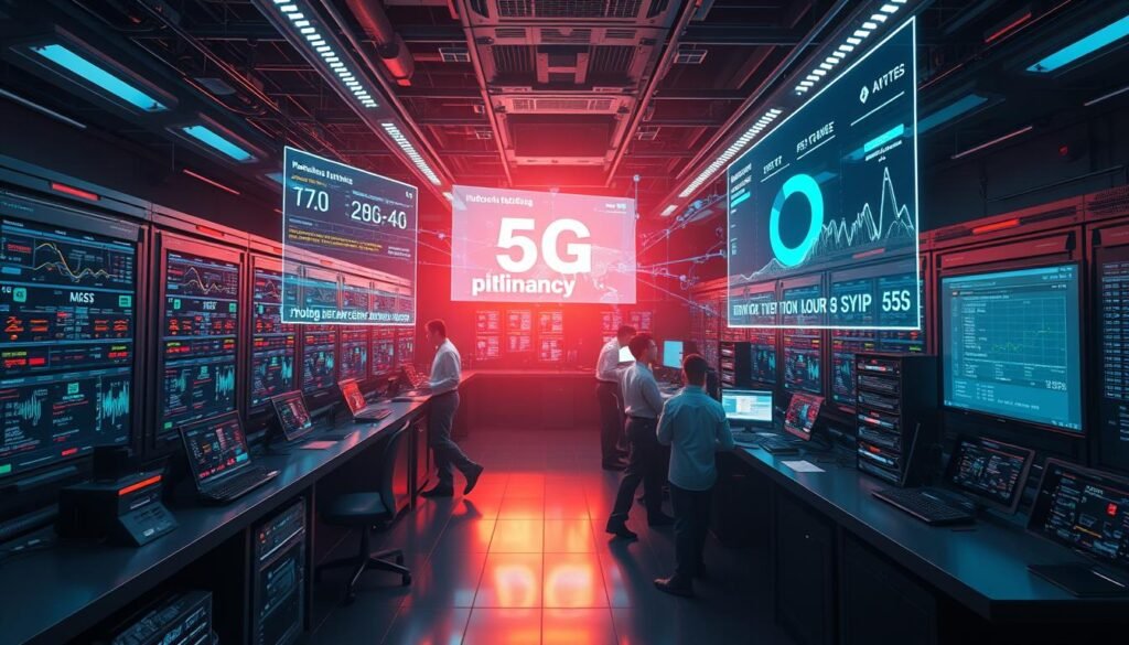 Telecombrother 5G network latency testing: A high-tech control room with rows of servers, glowing monitors, and technicians intently monitoring data streams. Holographic displays showcase real-time 5G network performance metrics, including ping times, throughput, and stability. The scene conveys a sense of technological prowess and the critical importance of reliable, low-latency connectivity for modern applications like cloud gaming, remote work, and IoT. Dramatic lighting casts dramatic shadows, emphasizing the precision and complexity of the testing process. The overall atmosphere is one of cutting-edge innovation and the relentless pursuit of the fastest, most responsive 5G experience. Telecombrother 5G network latency testing: A high-tech control room with rows of servers, glowing monitors, and technicians intently monitoring data streams. Holographic displays showcase real-time 5G network performance metrics, including ping times, throughput, and stability. The scene conveys a sense of technological prowess and the critical importance of reliable, low-latency connectivity for modern applications like cloud gaming, remote work, and IoT. Dramatic lighting casts dramatic shadows, emphasizing the precision and complexity of the testing process. The overall atmosphere is one of cutting-edge innovation and the relentless pursuit of the fastest, most responsive 5G experience.