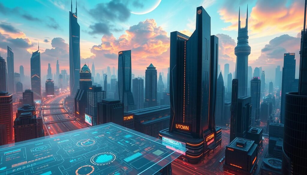 A futuristic cityscape with towering skyscrapers, neon-lit streets, and a bustling, high-tech atmosphere. In the foreground, a holographic display showcases a complex strategy grid, with data visualizations and dynamic charts illustrating the "最大倍數獲取策略". The middle ground features UTown's iconic architecture, with sleek, angular buildings and glowing, translucent panels. In the background, a vibrant, cyberpunk-inspired sky, with swirling clouds of digital particles and a futuristic, dreamlike quality. The overall scene conveys a sense of power, innovation, and the relentless pursuit of optimization and maximization. A futuristic cityscape with towering skyscrapers, neon-lit streets, and a bustling, high-tech atmosphere. In the foreground, a holographic display showcases a complex strategy grid, with data visualizations and dynamic charts illustrating the "最大倍數獲取策略". The middle ground features UTown's iconic architecture, with sleek, angular buildings and glowing, translucent panels. In the background, a vibrant, cyberpunk-inspired sky, with swirling clouds of digital particles and a futuristic, dreamlike quality. The overall scene conveys a sense of power, innovation, and the relentless pursuit of optimization and maximization.